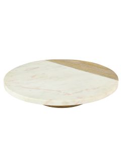 Laurie Gates 16 Inch Lazy Susan in Natural Wood and White Marble