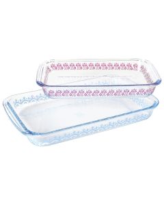 Spice By Tia Mowry 2 Piece 3.1 Quart and 2.3 Quart Glass Baker Set in Blue and Pink