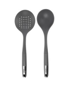 Oster Ridgecrest 2 Piece Silicone Kitchen Tool Skimmer and Ladle Set in Gray