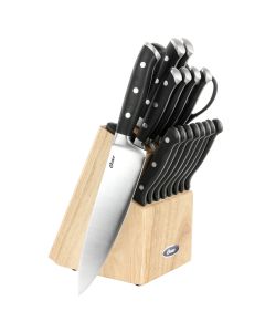 Oster Ginley 18 Piece Stainless Steel Cutlery Set in Black with Pinewood Block