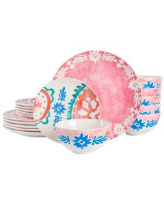 Spice by Tia Mowry Savory Saffron 18 Piece Round Fine Ceramic Dinnerware Set in Golden Red