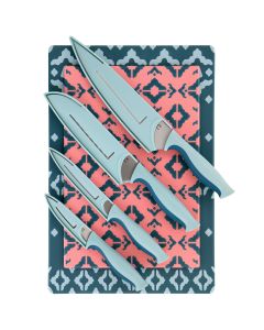 Spice by Tia Mowry Savory Saffron 10 Piece Knife and Cutting Board Cutlery Set in Blue and Pink