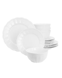 Hometrends Ultra Durable 12 Piece Fine Ceramic Embossed Dinnerware Set in White